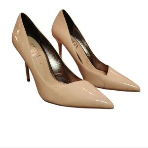Zara Shoes Womens Sz 9 Nude Pumps Faux Patent Stiletto High Heel Pointed Toe